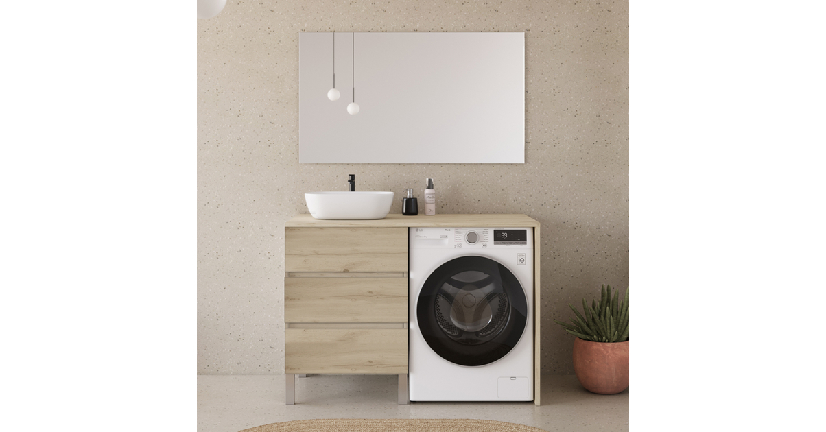 Meuble salle de bain avec espace machine à laver et vasque arrondie